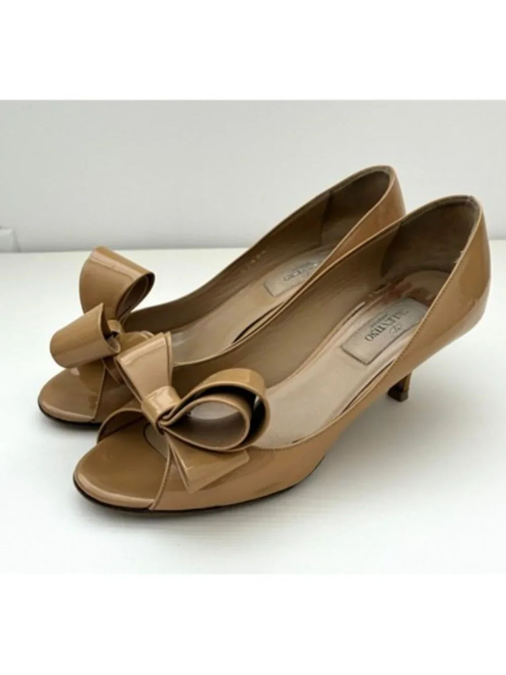 Valentino Garavani Patent Couture Bow Peep Toe Pumps